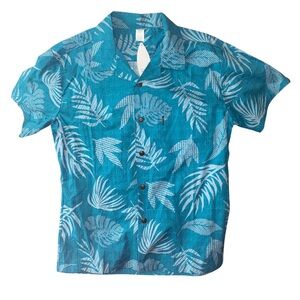 Palmwave Hawaiian Beach Shirt Men’s L Palm Leaf Print Turquoise 100% Cotton NWT
